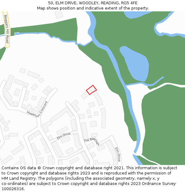 50, ELM DRIVE, WOODLEY, READING, RG5 4FE: Location map and indicative extent of plot