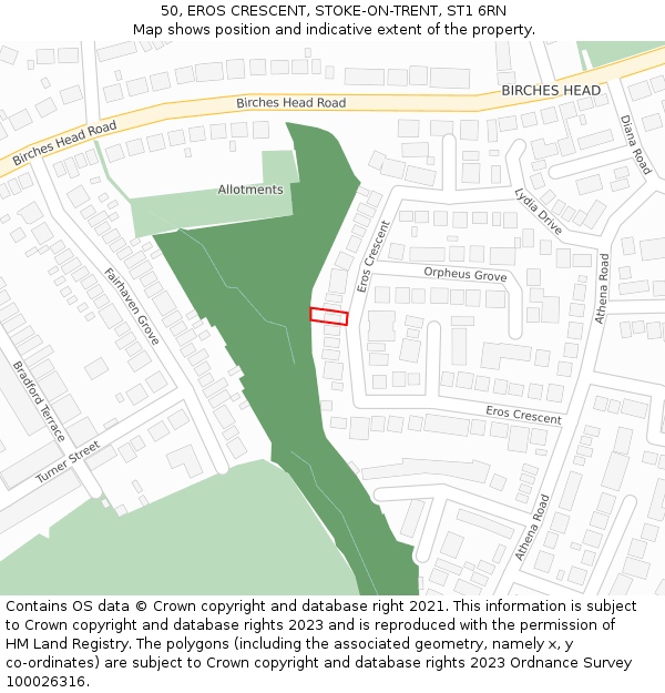 50, EROS CRESCENT, STOKE-ON-TRENT, ST1 6RN: Location map and indicative extent of plot