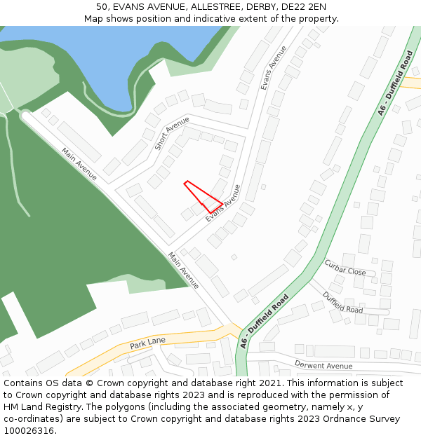 50, EVANS AVENUE, ALLESTREE, DERBY, DE22 2EN: Location map and indicative extent of plot