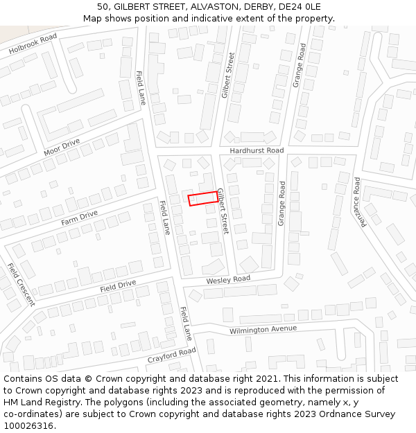 50, GILBERT STREET, ALVASTON, DERBY, DE24 0LE: Location map and indicative extent of plot