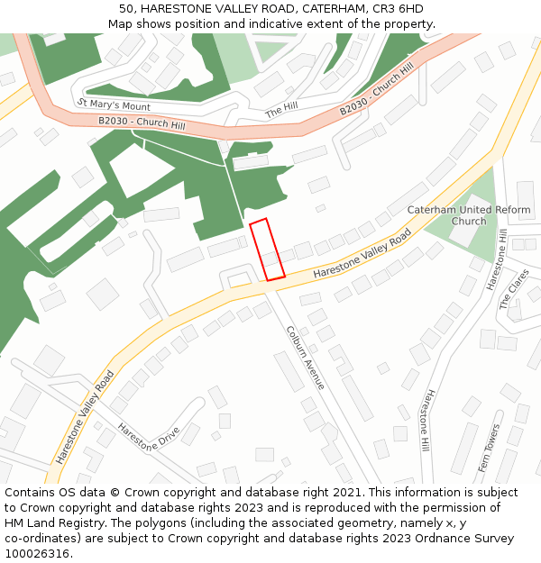 50, HARESTONE VALLEY ROAD, CATERHAM, CR3 6HD: Location map and indicative extent of plot