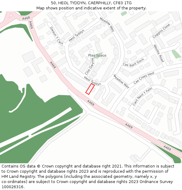 50, HEOL TYDDYN, CAERPHILLY, CF83 1TG: Location map and indicative extent of plot