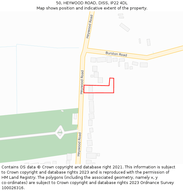 50, HEYWOOD ROAD, DISS, IP22 4DL: Location map and indicative extent of plot