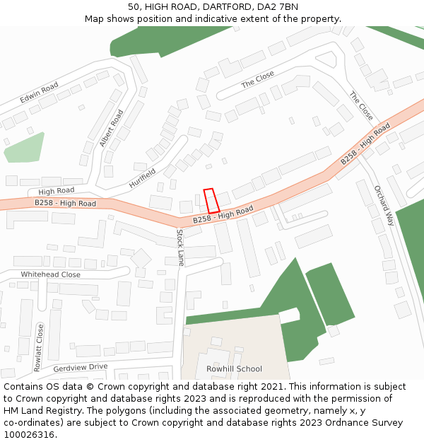 50, HIGH ROAD, DARTFORD, DA2 7BN: Location map and indicative extent of plot