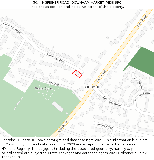 50, KINGFISHER ROAD, DOWNHAM MARKET, PE38 9RQ: Location map and indicative extent of plot