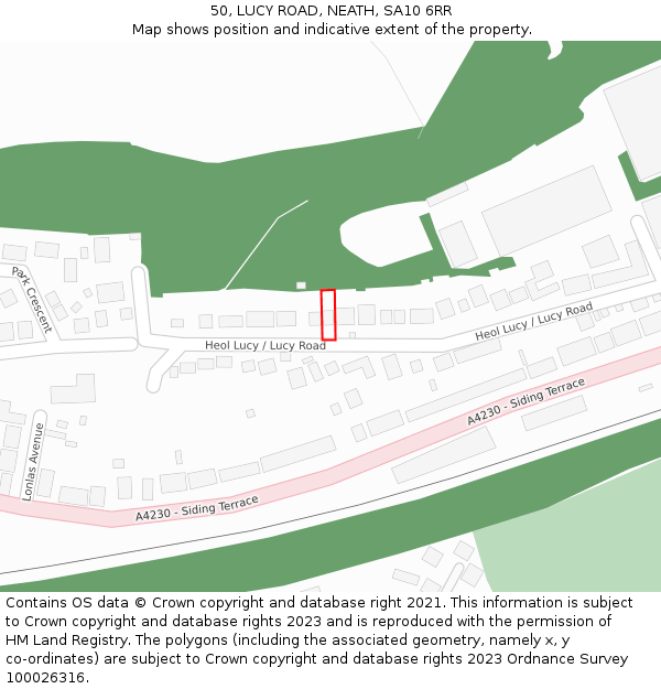 50, LUCY ROAD, NEATH, SA10 6RR: Location map and indicative extent of plot