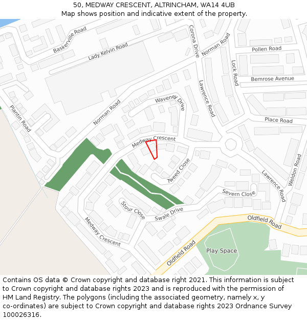 50, MEDWAY CRESCENT, ALTRINCHAM, WA14 4UB: Location map and indicative extent of plot