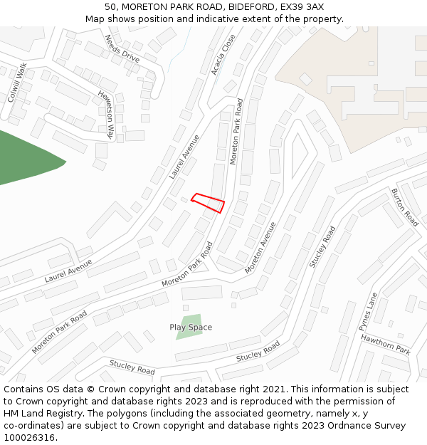 50, MORETON PARK ROAD, BIDEFORD, EX39 3AX: Location map and indicative extent of plot