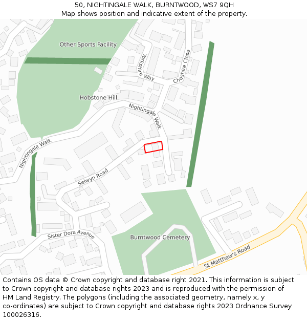 50, NIGHTINGALE WALK, BURNTWOOD, WS7 9QH: Location map and indicative extent of plot