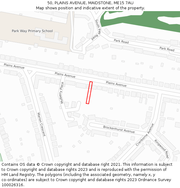 50, PLAINS AVENUE, MAIDSTONE, ME15 7AU: Location map and indicative extent of plot