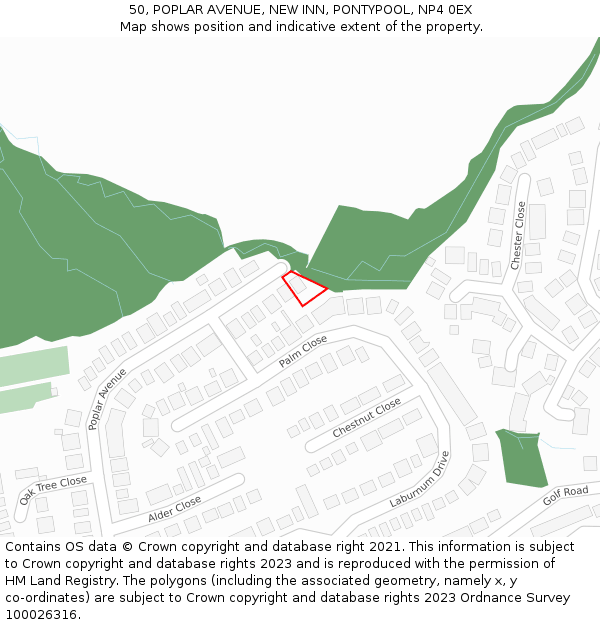 50, POPLAR AVENUE, NEW INN, PONTYPOOL, NP4 0EX: Location map and indicative extent of plot