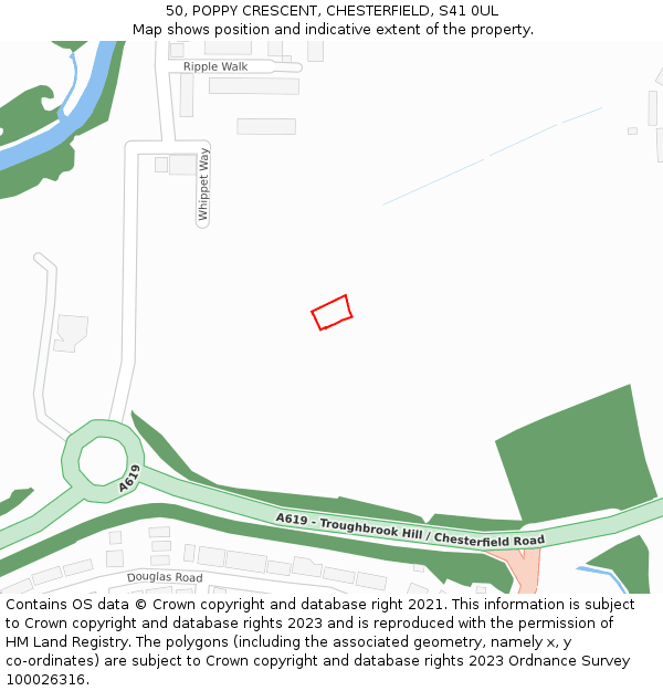 50, POPPY CRESCENT, CHESTERFIELD, S41 0UL: Location map and indicative extent of plot