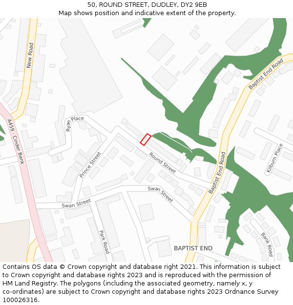 50, ROUND STREET, DUDLEY, DY2 9EB: Location map and indicative extent of plot