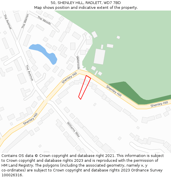 50, SHENLEY HILL, RADLETT, WD7 7BD: Location map and indicative extent of plot