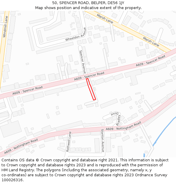 50, SPENCER ROAD, BELPER, DE56 1JY: Location map and indicative extent of plot