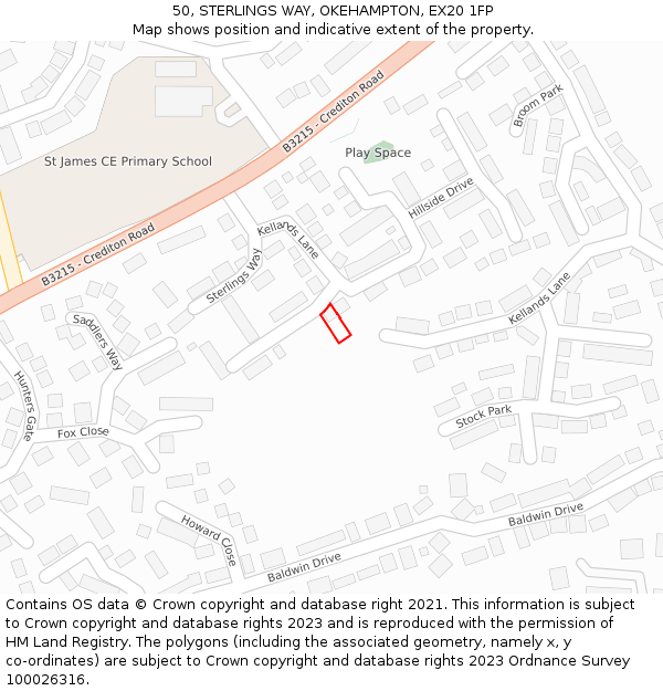 50, STERLINGS WAY, OKEHAMPTON, EX20 1FP: Location map and indicative extent of plot