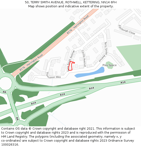 50, TERRY SMITH AVENUE, ROTHWELL, KETTERING, NN14 6FH: Location map and indicative extent of plot