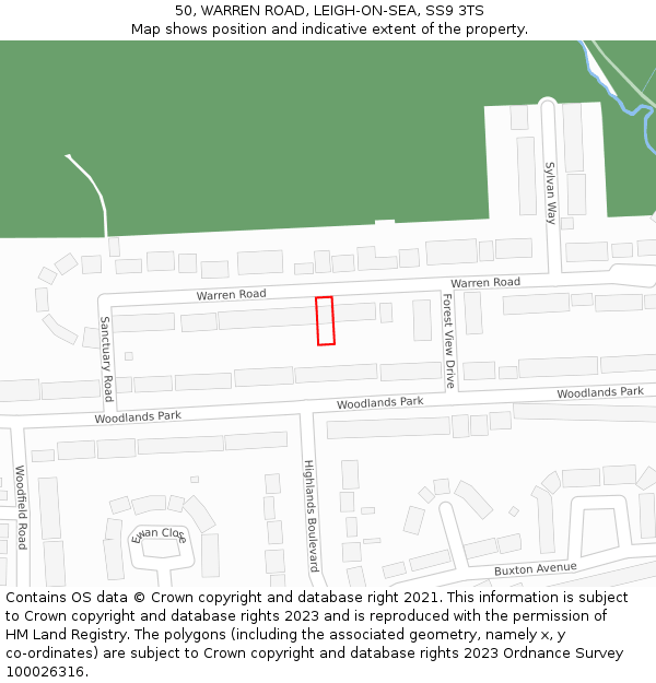 50, WARREN ROAD, LEIGH-ON-SEA, SS9 3TS: Location map and indicative extent of plot