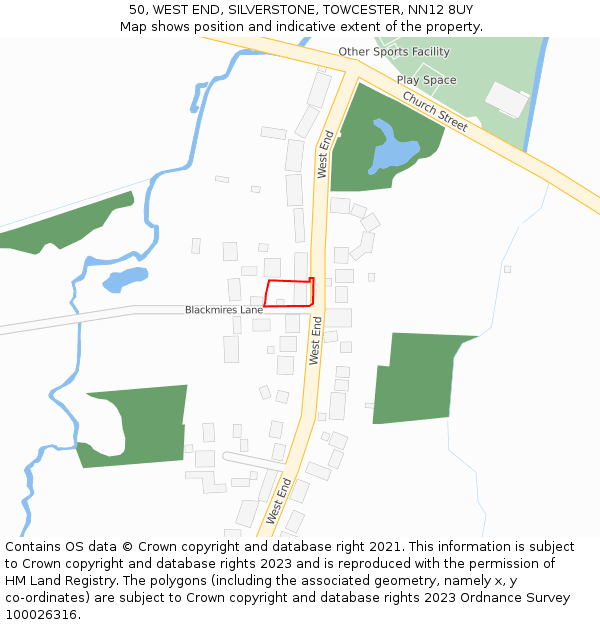 50, WEST END, SILVERSTONE, TOWCESTER, NN12 8UY: Location map and indicative extent of plot