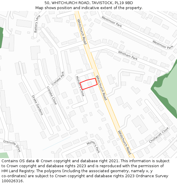 50, WHITCHURCH ROAD, TAVISTOCK, PL19 9BD: Location map and indicative extent of plot