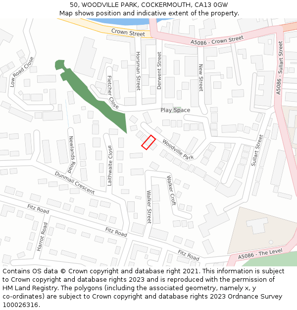 50, WOODVILLE PARK, COCKERMOUTH, CA13 0GW: Location map and indicative extent of plot