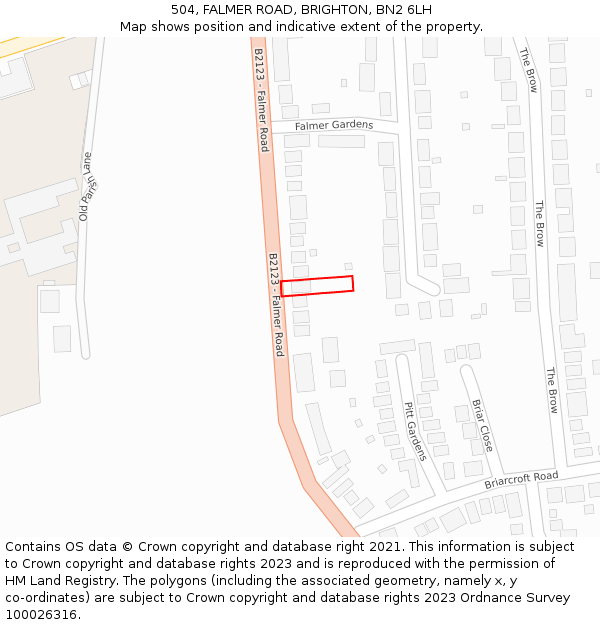 504, FALMER ROAD, BRIGHTON, BN2 6LH: Location map and indicative extent of plot