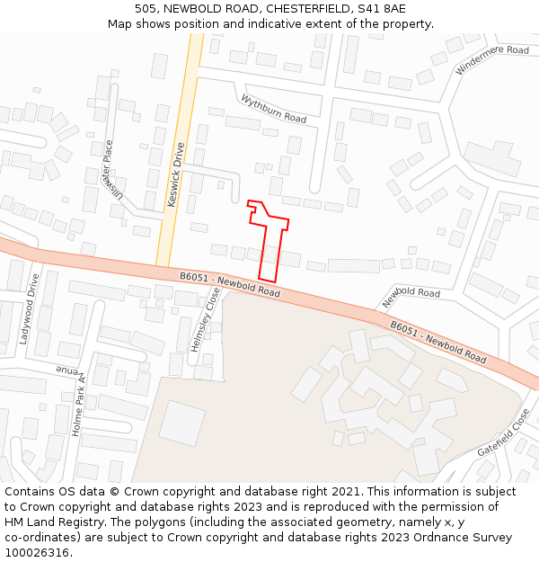 505, NEWBOLD ROAD, CHESTERFIELD, S41 8AE: Location map and indicative extent of plot