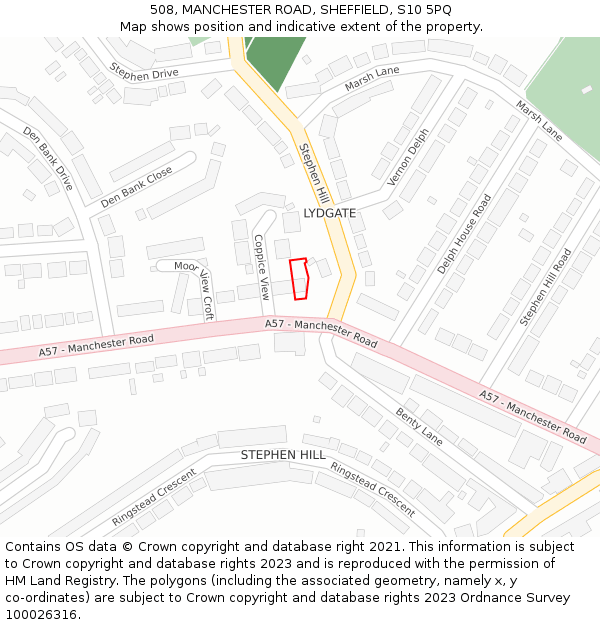 508, MANCHESTER ROAD, SHEFFIELD, S10 5PQ: Location map and indicative extent of plot