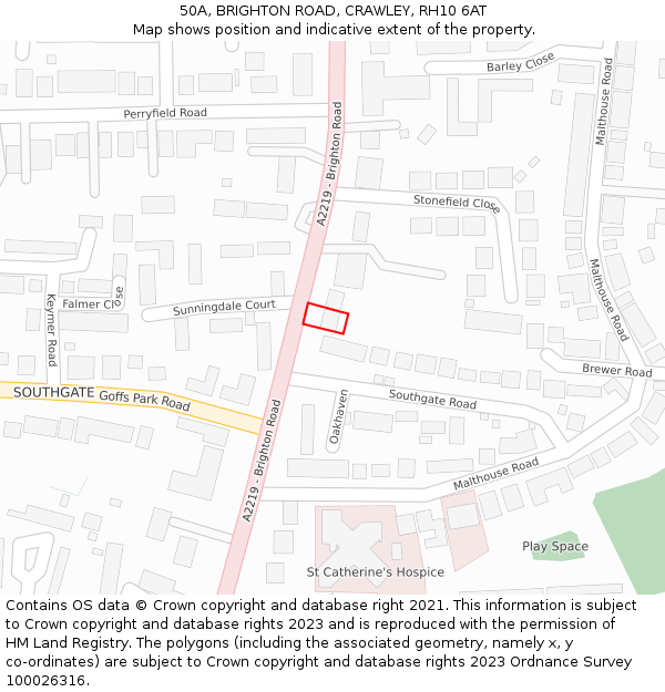 50A, BRIGHTON ROAD, CRAWLEY, RH10 6AT: Location map and indicative extent of plot