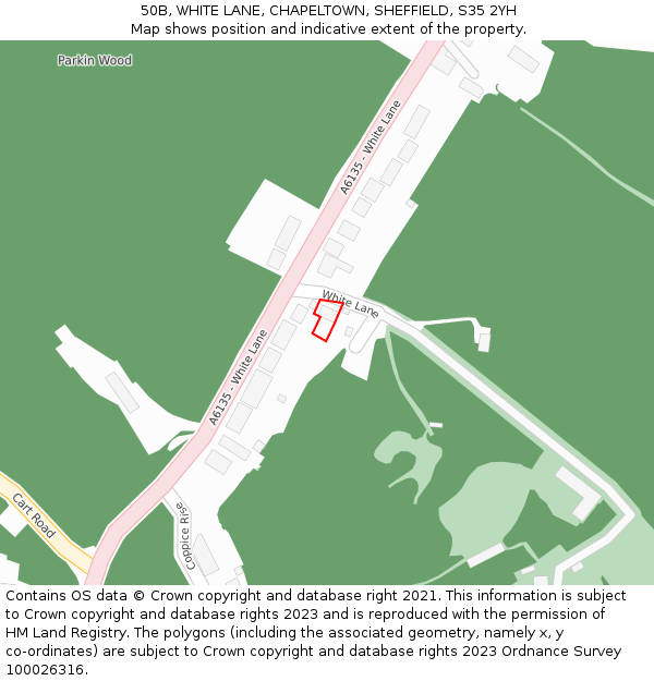 50B, WHITE LANE, CHAPELTOWN, SHEFFIELD, S35 2YH: Location map and indicative extent of plot