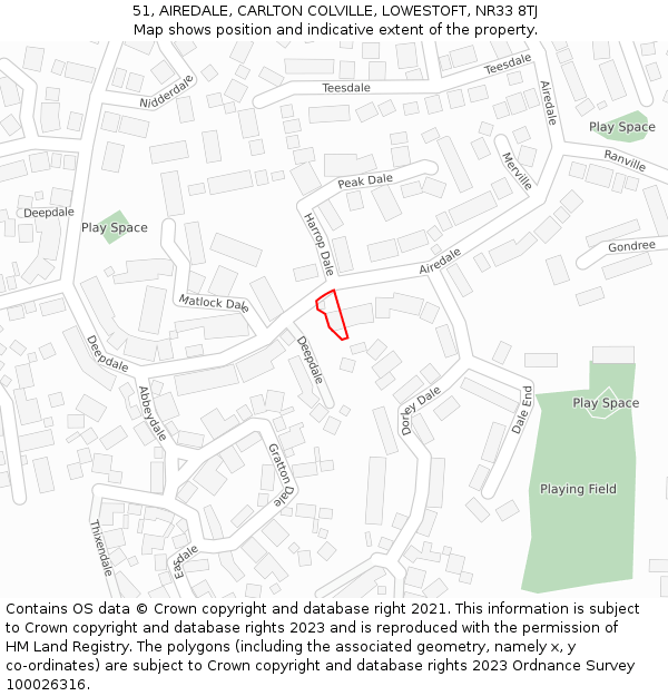 51, AIREDALE, CARLTON COLVILLE, LOWESTOFT, NR33 8TJ: Location map and indicative extent of plot