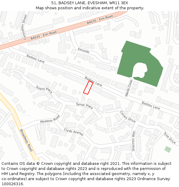 51, BADSEY LANE, EVESHAM, WR11 3EX: Location map and indicative extent of plot