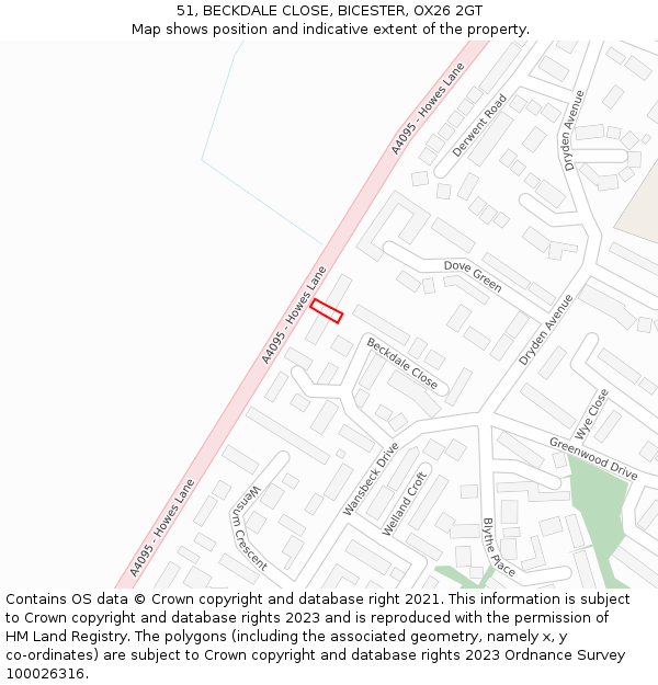 51, BECKDALE CLOSE, BICESTER, OX26 2GT: Location map and indicative extent of plot