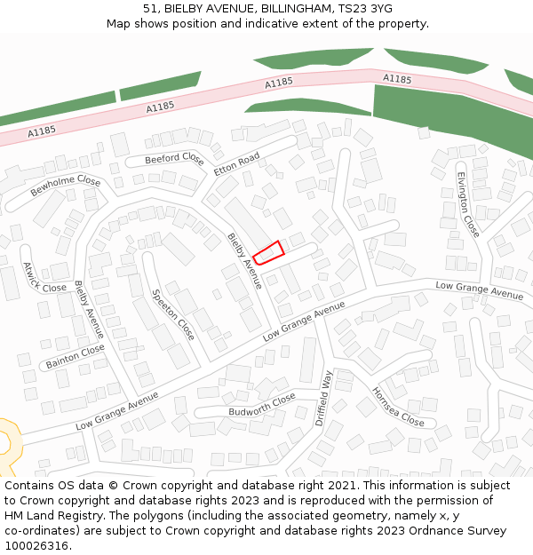 51, BIELBY AVENUE, BILLINGHAM, TS23 3YG: Location map and indicative extent of plot