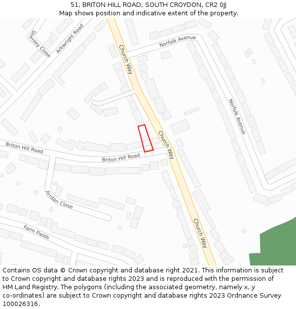 51, BRITON HILL ROAD, SOUTH CROYDON, CR2 0JJ: Location map and indicative extent of plot