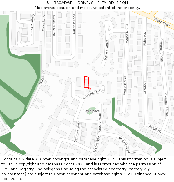 51, BROADWELL DRIVE, SHIPLEY, BD18 1QN: Location map and indicative extent of plot