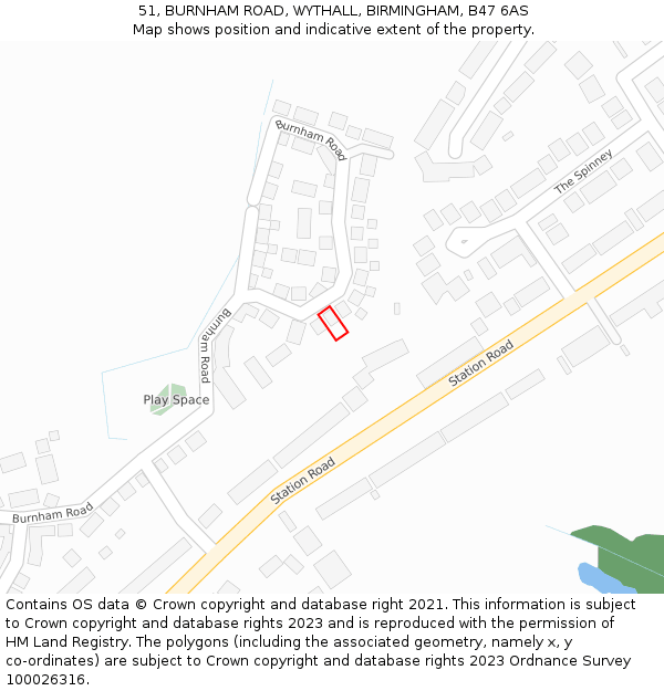 51, BURNHAM ROAD, WYTHALL, BIRMINGHAM, B47 6AS: Location map and indicative extent of plot