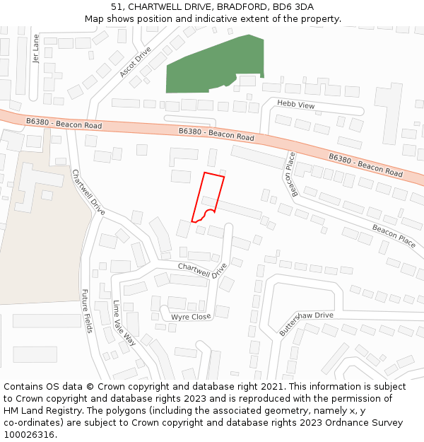 51, CHARTWELL DRIVE, BRADFORD, BD6 3DA: Location map and indicative extent of plot