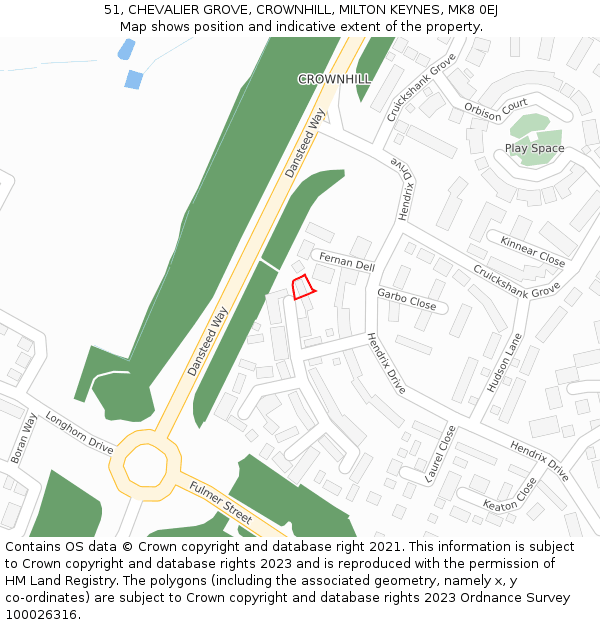 51, CHEVALIER GROVE, CROWNHILL, MILTON KEYNES, MK8 0EJ: Location map and indicative extent of plot