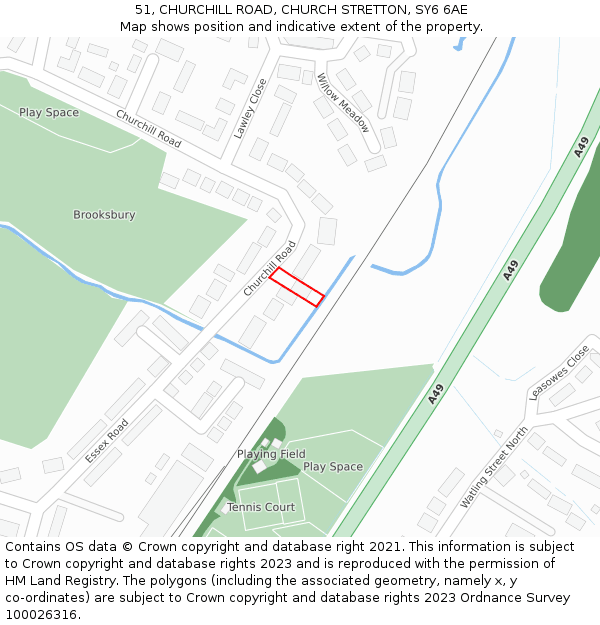 51, CHURCHILL ROAD, CHURCH STRETTON, SY6 6AE: Location map and indicative extent of plot