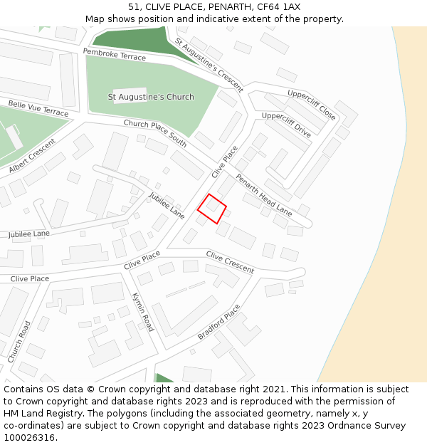 51, CLIVE PLACE, PENARTH, CF64 1AX: Location map and indicative extent of plot