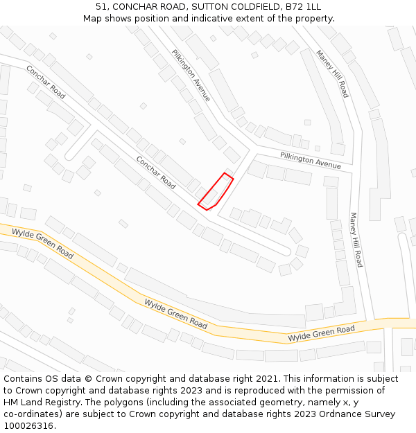 51, CONCHAR ROAD, SUTTON COLDFIELD, B72 1LL: Location map and indicative extent of plot