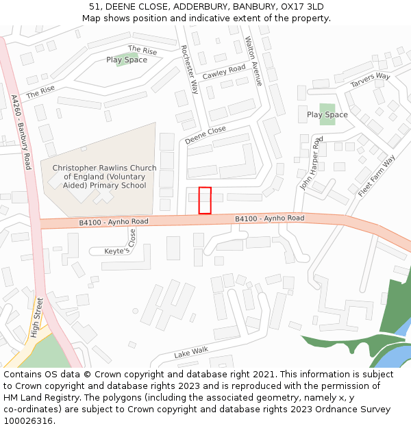 51, DEENE CLOSE, ADDERBURY, BANBURY, OX17 3LD: Location map and indicative extent of plot