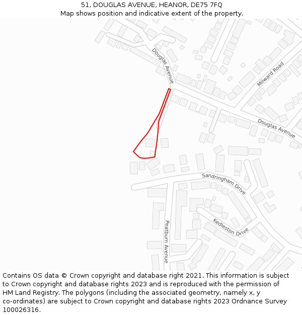 51, DOUGLAS AVENUE, HEANOR, DE75 7FQ: Location map and indicative extent of plot