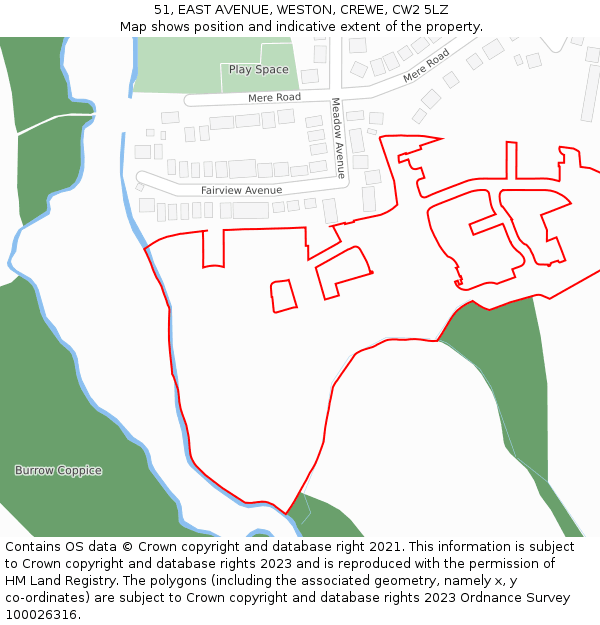 51, EAST AVENUE, WESTON, CREWE, CW2 5LZ: Location map and indicative extent of plot