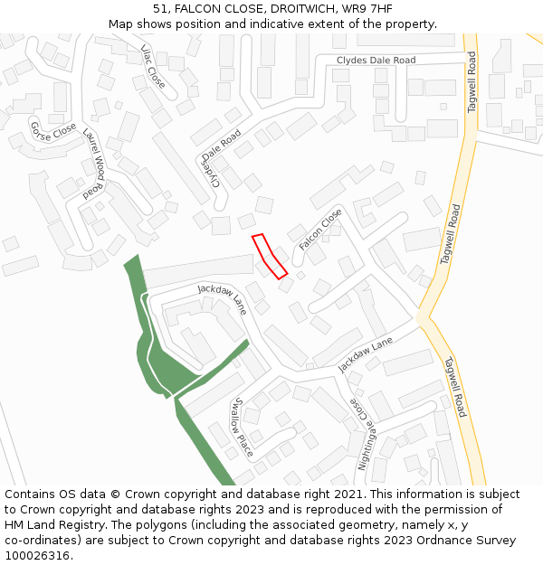 51, FALCON CLOSE, DROITWICH, WR9 7HF: Location map and indicative extent of plot