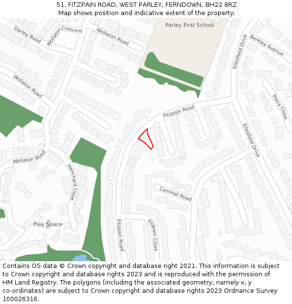 51, FITZPAIN ROAD, WEST PARLEY, FERNDOWN, BH22 8RZ: Location map and indicative extent of plot