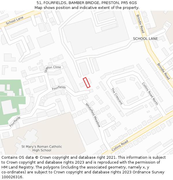 51, FOURFIELDS, BAMBER BRIDGE, PRESTON, PR5 6GS: Location map and indicative extent of plot