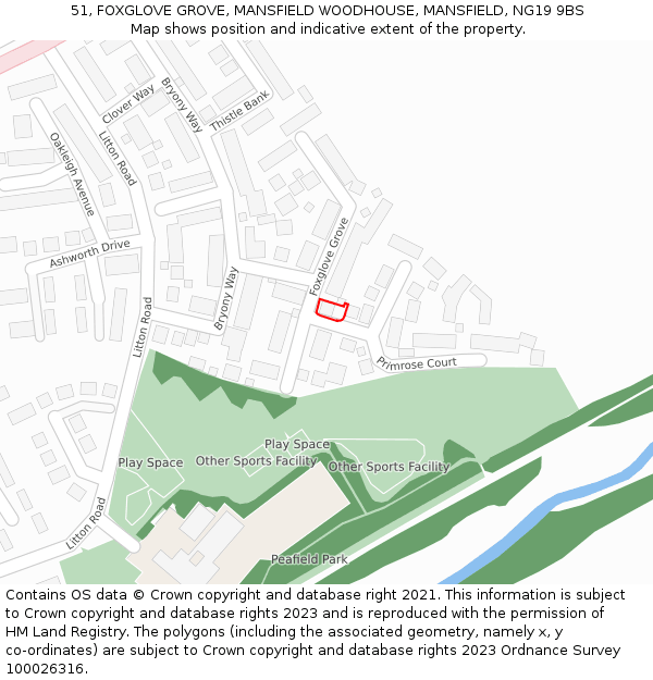 51, FOXGLOVE GROVE, MANSFIELD WOODHOUSE, MANSFIELD, NG19 9BS: Location map and indicative extent of plot