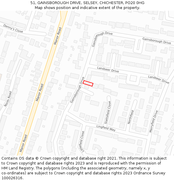 51, GAINSBOROUGH DRIVE, SELSEY, CHICHESTER, PO20 0HG: Location map and indicative extent of plot